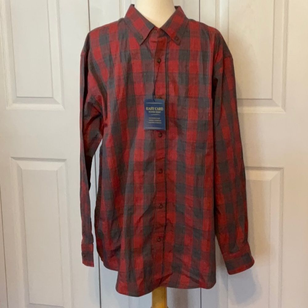 Haggar Plaid Button‎ Down Shirt Large Weekender Easy Care New